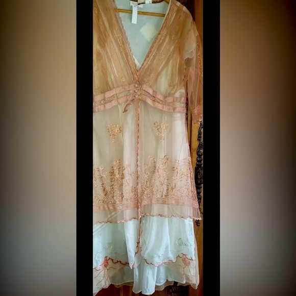 Nataya 2Pc Edwardian Tea Dress & Tunic Jacket Size XL Age of Love Ivory & Peach - Picture 3 of 16